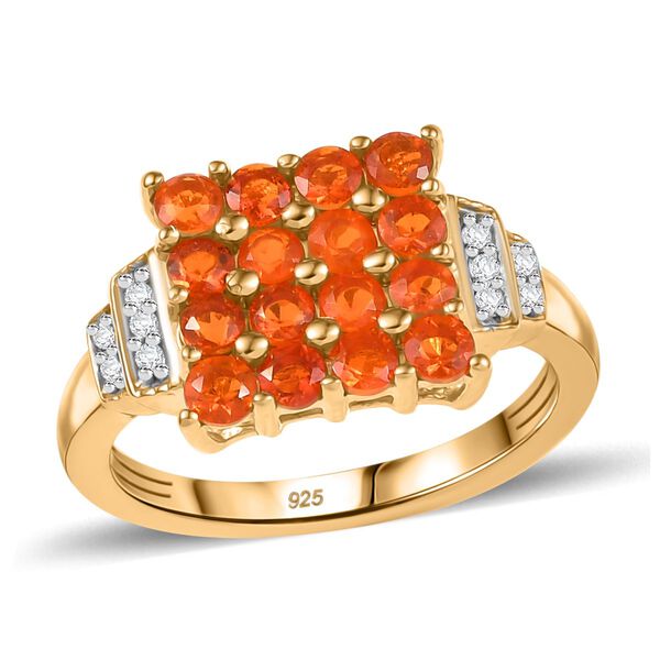 Blaze Feuer Opal, Wei&szlig;er Zirkon Ring 925 Silber 750 Gelbgold Vermeil (Gr&ouml;&szlig;e 18.00) ca. 0.92 ct image number 3