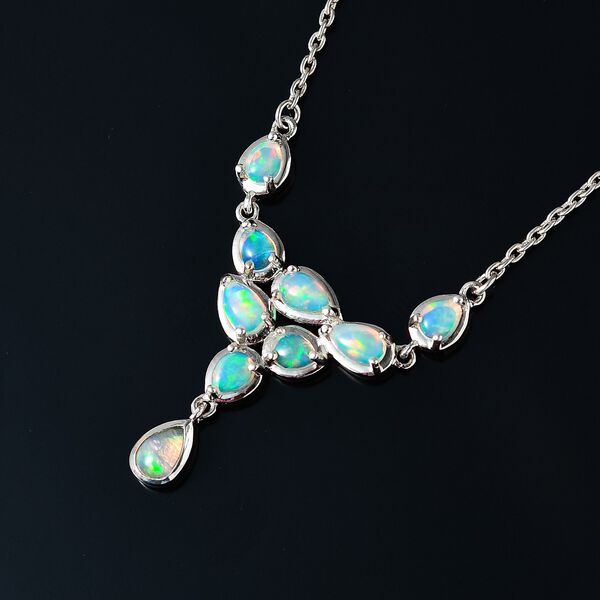 Nat&uuml;rlicher, &auml;thiopischer Welo Opal Halskette ca. 50 cm 925 Silber platiniert ca. 1,13 ct image number 3