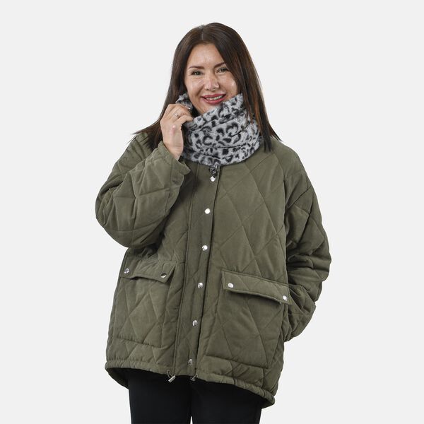 2 in 1 Infinity Schal und M&uuml;tze, Grau Leopardmuster image number 3