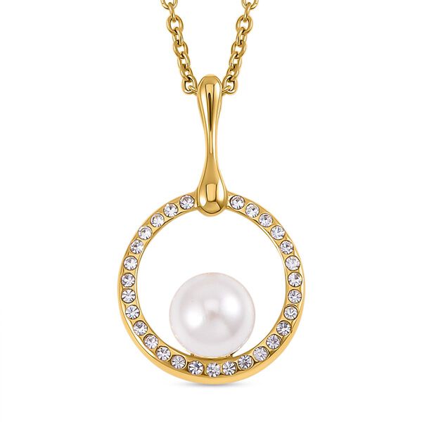 Weiße Muschelkernperlen und Kristall-Halskette und Ohrringe image number 3