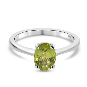 Nat&uuml;rlicher Peridot Solit&auml;r Ring 925 Silber platiniert (Gr&ouml;&szlig;e 16.00) ca. 1,26 ct