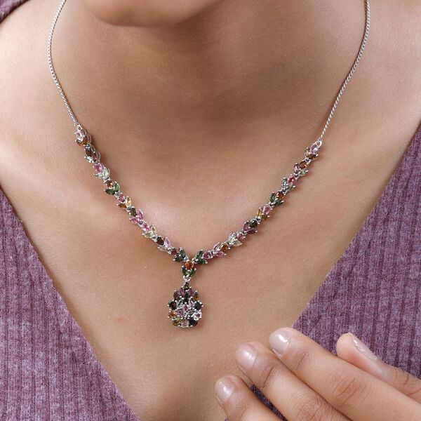 Natürliche mehrfarbige Turmalin Halskette ca. 45 cm 925 Silber platiniert ca. 7.17 ct image number 2