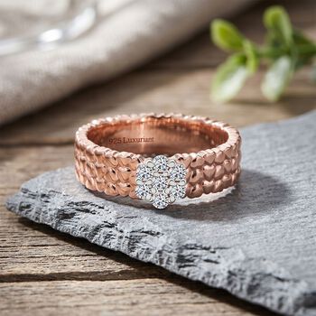 LUXURIANT SI-GH Labor Diamant Ring mit Herzmotiven, 925 Silber 750 Ros&eacute;gold Vermeil - 0,25 ct.
