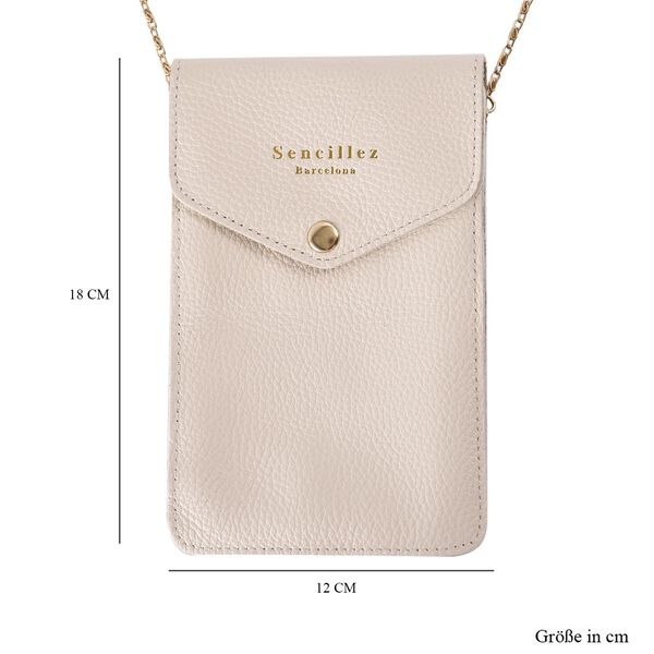 Sencillez - Handy Crossbody Tasche aus 100% echtem Leder mit Sichtfenster, 12x1x18cm, Off-White image number 7