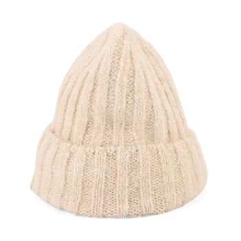 Rippstrick-M&uuml;tze mit Teddyfutter, Einheitsgr&ouml;&szlig;e, Cr&egrave;me