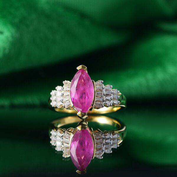 AAA Ilakaka Rosa Saphir (Fissure gefüllt), Moissanit Ring 925 Silber 750 Gelbgold Vermeil (Größe 19.00) ca. 3,12 ct image number 2