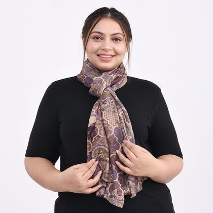 LA MAREY - 100% Kaschmirwolle mit Digitaldruck superweicher Schal, Größe 70x190 cm, Arabesque lila