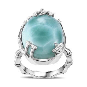 AA Nat&uuml;rlicher gr&uuml;ner Larimar und Zirkon Ring - 19,05 ct.
