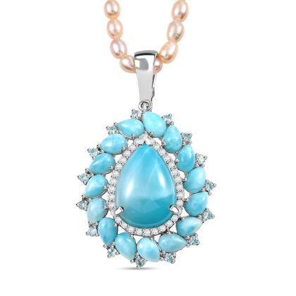 D'Joy Larimar, S&uuml;&szlig;wasser Perle Anh&auml;nger mit Kette, ca. 45 cm 925 Silber rhodiniert, 925 Silber rhodiniert