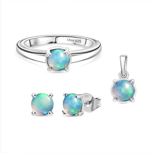 4er Set - AA Natürlicher, äthiopischer Welo Opal Ring (Größe 17.00), Anhänger mit Kette (ca. 50cm), und Ohrringe ca. 2.24 ct image number 0