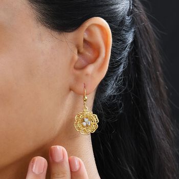 Florale Moissanit-Ohrringe, 925 Silber 750 Gelbgold Vermeil - 0,64 ct.