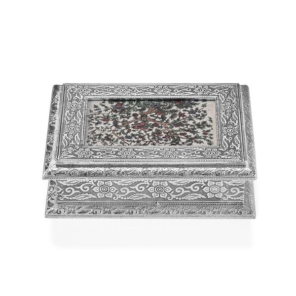 Handgefertigte, oxidierte Schmuckbox mit Edelsteinmalerei, Lebensbaum-Design,  20x15x6,36 cm image number 4