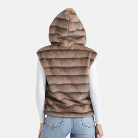 Weste mit Kapuze aus Webpelz, Einheitsgr&ouml;&szlig;e, Hellbraun