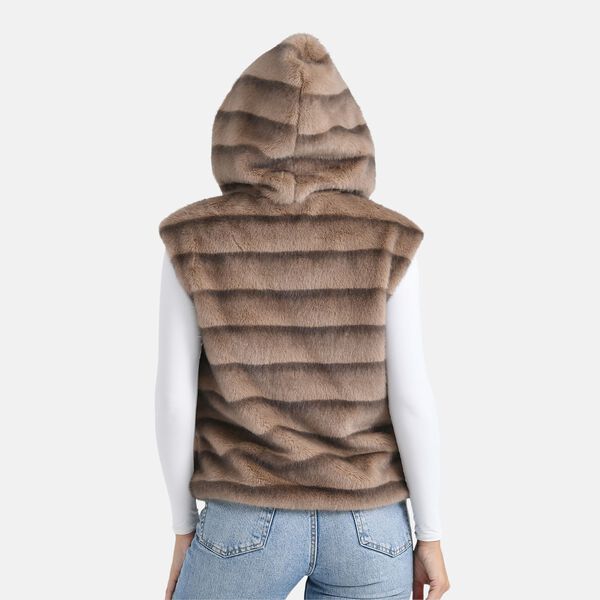 Weste mit Kapuze aus Webpelz, Einheitsgröße, Hellbraun image number 2