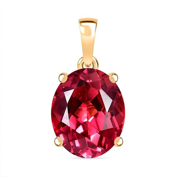 D'Joy Lab Created Padparadscha-Saphir Anhänger 925 Silber 750 Gelb Vergoldet ca. 5.30 ct image number 0