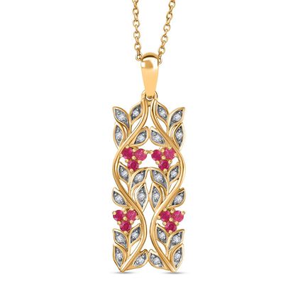 AA Afrikanischer Rubin (Fissure gef&uuml;llt), Wei&szlig;er Zirkon Schmuckset 925 Silber vergoldet ca. 0.88 ct