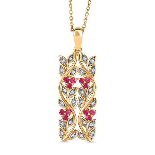 ALLORO AA afrikanischer Rubin und Zirkon-Anh&auml;nger mit 45cm Kette - 0,88 ct.