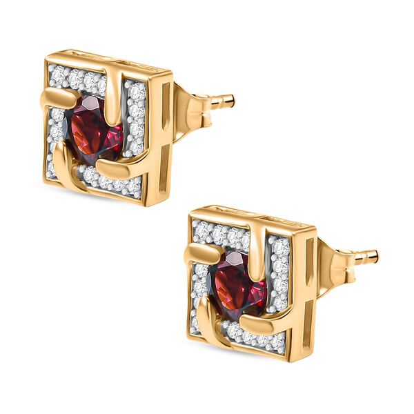 AA Rhodolith Granat, Wei&szlig;er Zirkon Ohrringe 925 Silber 750 Gelbgold Vermeil ca. 1.60 ct image number 4