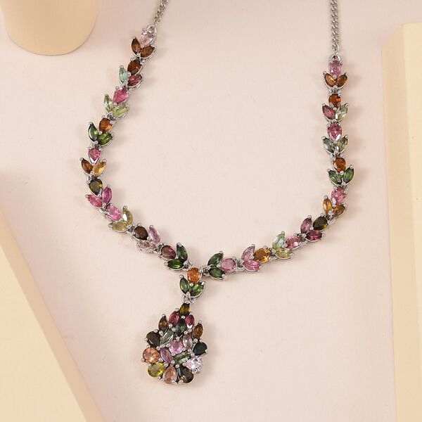 Nat&uuml;rliche mehrfarbige Turmalin Halskette ca. 45 cm 925 Silber platiniert ca. 7.17 ct image number 3