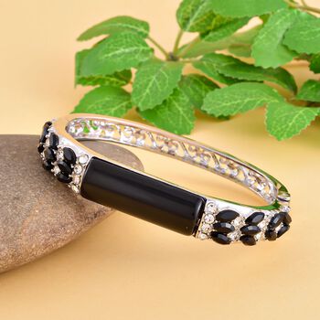 Schwarzer Glasachat, schwarzer Kristall Armreif ca. 18 cm