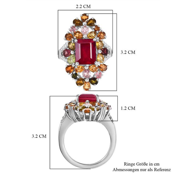 Afrikanischer Rubin (Fissure gefüllt), Mehrfarbig-Turmalin Ring 925 Silber rhodiniert (Größe 18.00) ca. 9.10 ct image number 7