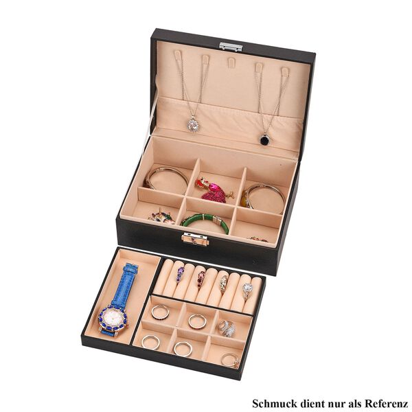 2-lagige PU Schmuckbox, 22,8x17x8,5cm, Schwarz image number 6
