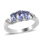 Tansanit und Zirkon 3 Stein Ring 925 Silber Platin-Überzug image number 3