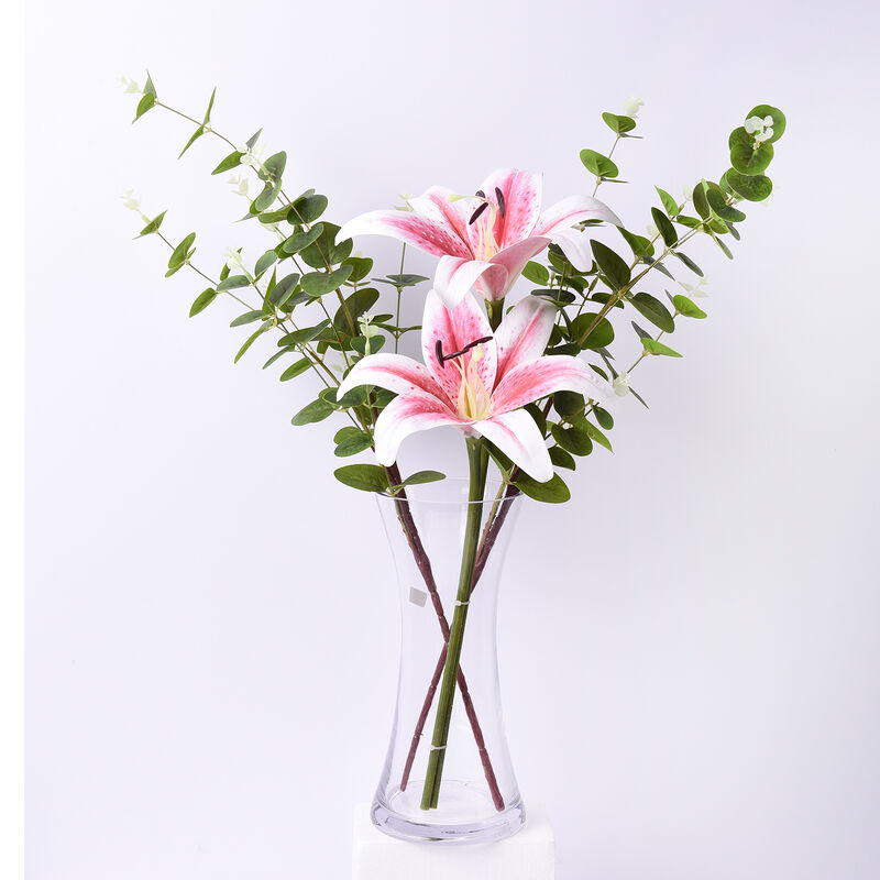 THE 5TH SEASON: Glasvase mit 2 rosafarbenen Lilien, Kunstblumen, Größe 12x20x50 cm  image number 0