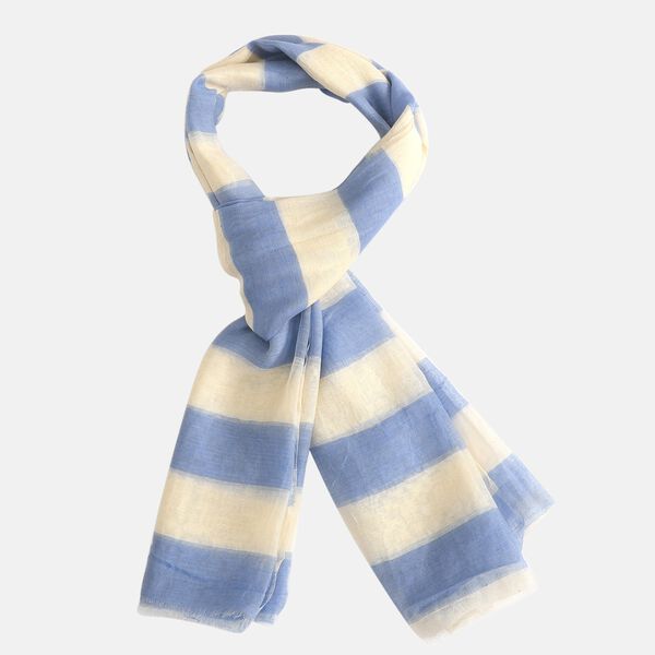 Baumwolle und Seide Unisex Schal, Streifenmuster, Gr&ouml;&szlig;e 210x100 cm, Blau und Wei&szlig; image number 5
