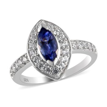 Tansanit und Zirkon Ring 925 Silber platiniert (Gr&ouml;&szlig;e 16.00) 1,00 Ct
