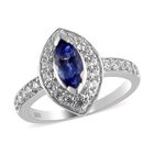 Tansanit und Zirkon Ring 925 Silber platiniert (Größe 16.00) 1,00 Ct