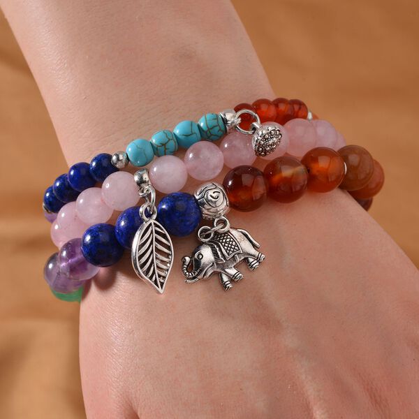 3er Set - Mehrfarbiges Edelsteine Charm Armband, Schwarz oxidiert, ca. 305.00 ct image number 1