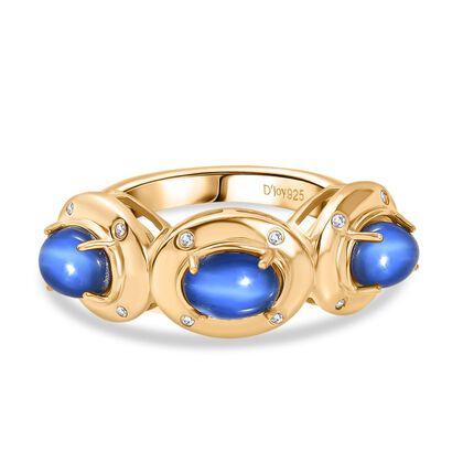 D'Joy Aurora Mondstein, Wei&szlig;er Zirkon Ring 925 Silber 750 Gelb Vergoldet (Gr&ouml;&szlig;e 18.00) ca. 3,27 ct