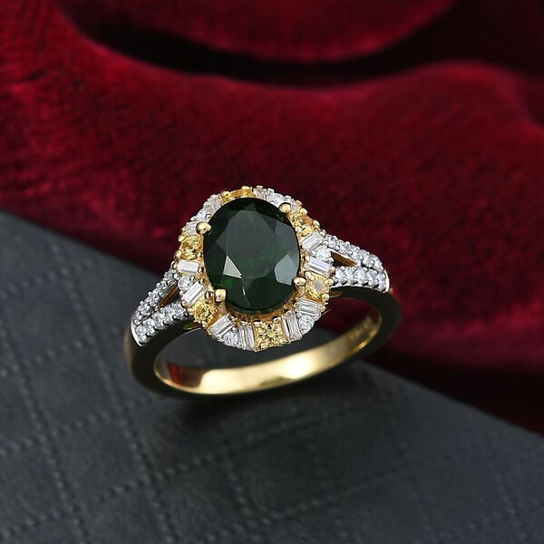 D'Joy Nat&uuml;rlicher Chromdiopsid, Gelber Saphir Ring 925 Silber 750 Gelbgold Vermeil (Gr&ouml;&szlig;e 20.00) ca. 2,52 ct image number 1