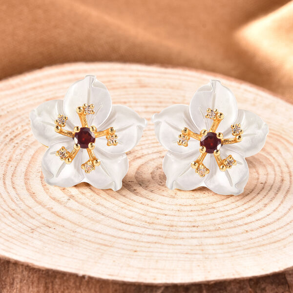 JARDIN-KOLLEKTION Wei&szlig;es Perlmutt und Mehrfarbig Edelstein Ohrstecker 925 Silber Gelbgold-&Uuml;berzug  image number 1