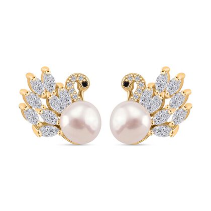 Wei&szlig;e S&uuml;&szlig;wasser Perle, Wei&szlig;er Zirkonia Ohrringe, Nickelfreies Messing