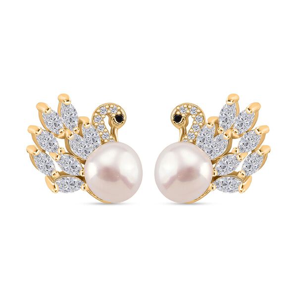 Wei&szlig;e S&uuml;&szlig;wasser Perle, Wei&szlig;er Zirkonia Ohrringe, Nickelfreies Messing