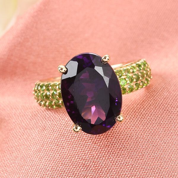 Marokkanischer Amethyst und Russischer Diaopside Solit&auml;r Ring 925 Silber 585 Vergoldet image number 2