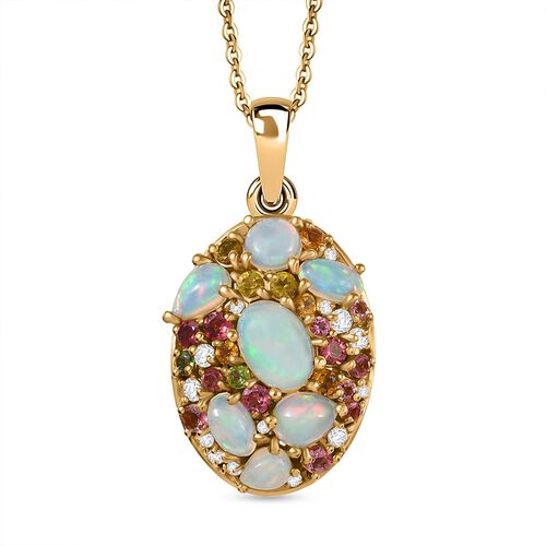 Pebble Bloom - D joy Natürlicher, äthiopischer Welo Opal A nhänger mit Kette, 925 Silber 750 Gelbgold Vermeil ca. 2,68 ct. image number 0