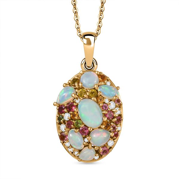 Pebble Bloom - D joy Natürlicher, äthiopischer Welo Opal Anhänger mit Kette, 925 Silber 750 Gelbgold Vermeil ca. 2.68 ct image number 0