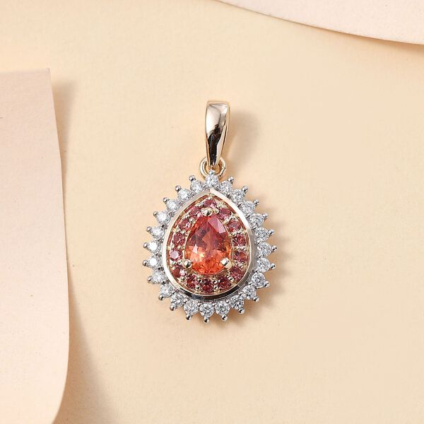 AAA Padparadscha Saphir und Diamant Anhänger in 585 Gold - 1,63 ct. image number 7