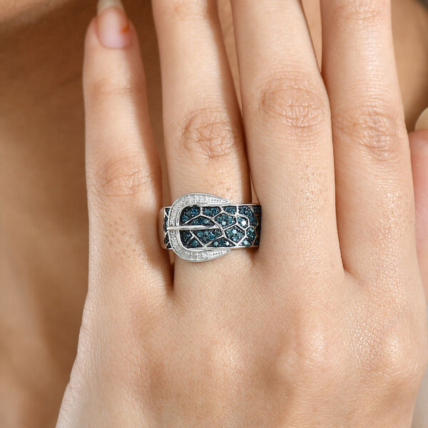 D'Joy Blauer Diamant, Wei&szlig;er Diamant Ring 925 Silber rhodiniert (Gr&ouml;&szlig;e 17.00) ca. 0,51 ct image number 3