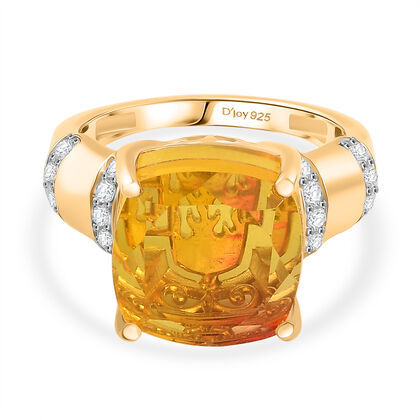 D'Joy Sphaleros Quarz, Wei&szlig;er Zirkon Ring 925 Silber Gelbgold Vermeil (Gr&ouml;&szlig;e 18.00) ca. 9,12 ct