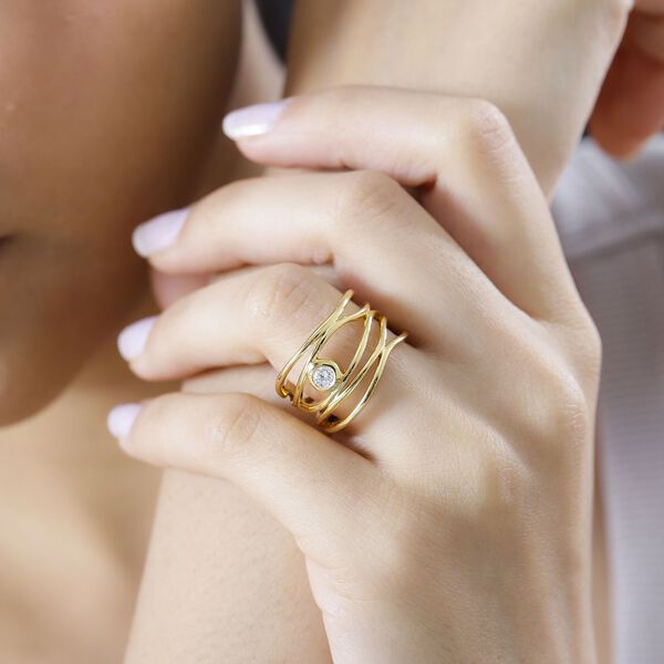 Moissanit Ring 925 Silber 750 Gelb Vermeil (Größe 20.00) ca. 0,23 ct image number 3