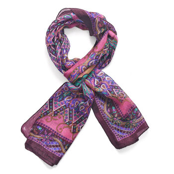 Bedruckter 100% Satin-Seidenschal, Weinrot