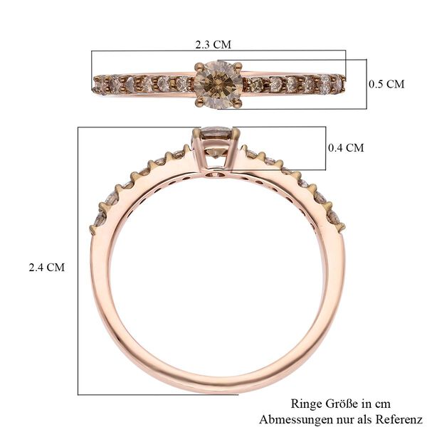 Nat&uuml;rlicher Champagner Diamant Ring, 925 Silber Ros&eacute;gold Vermeil (Gr&ouml;&szlig;e 20.00) ca. 0.50 ct image number 6
