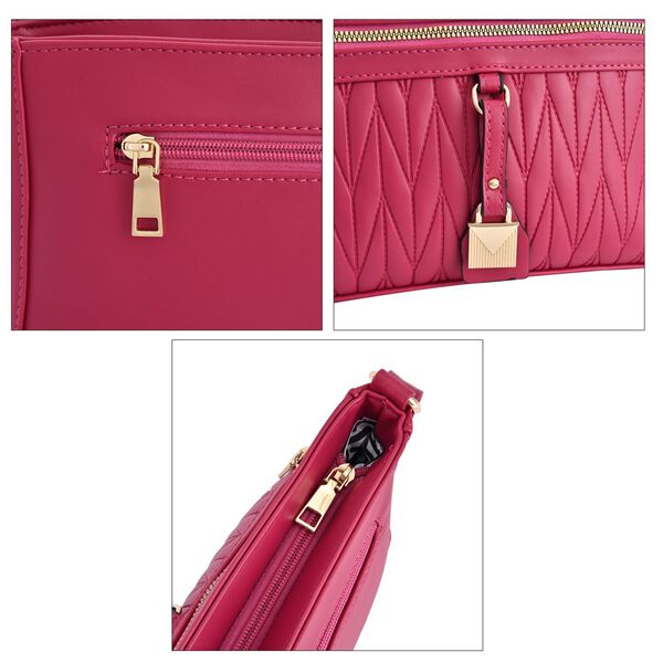 Schultertasche aus Kunstleder, mit mehreren F&auml;chern, Fuchsia image number 5