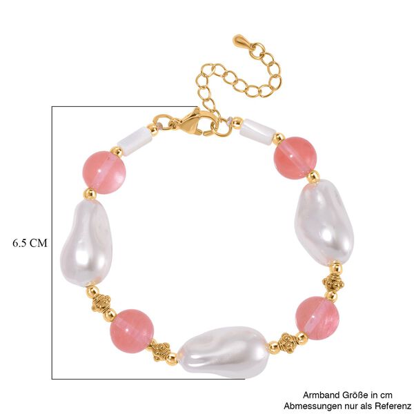 Weißes Muschelkernperle und Kirschquarz Armband, 18+5 cm image number 6