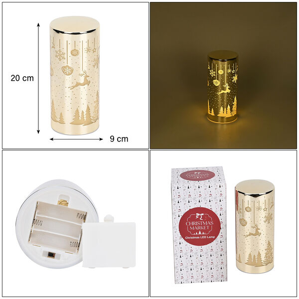 LED-Deko-Zylinder aus Glas mit Weihnachts-Motiven, Gold image number 4