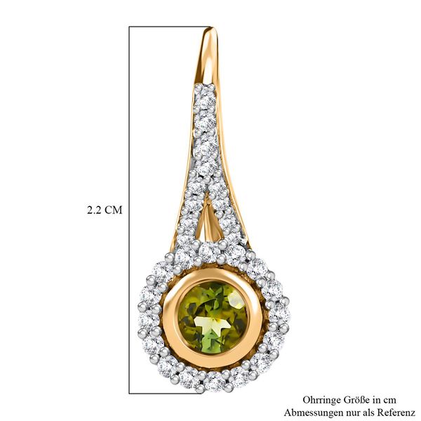 Natürliche AA Calabar-Turmalin, Weißer Zirkon Ohrringe, 925 Silber Gelbgold Vermeil ca. 1.11 ct image number 5